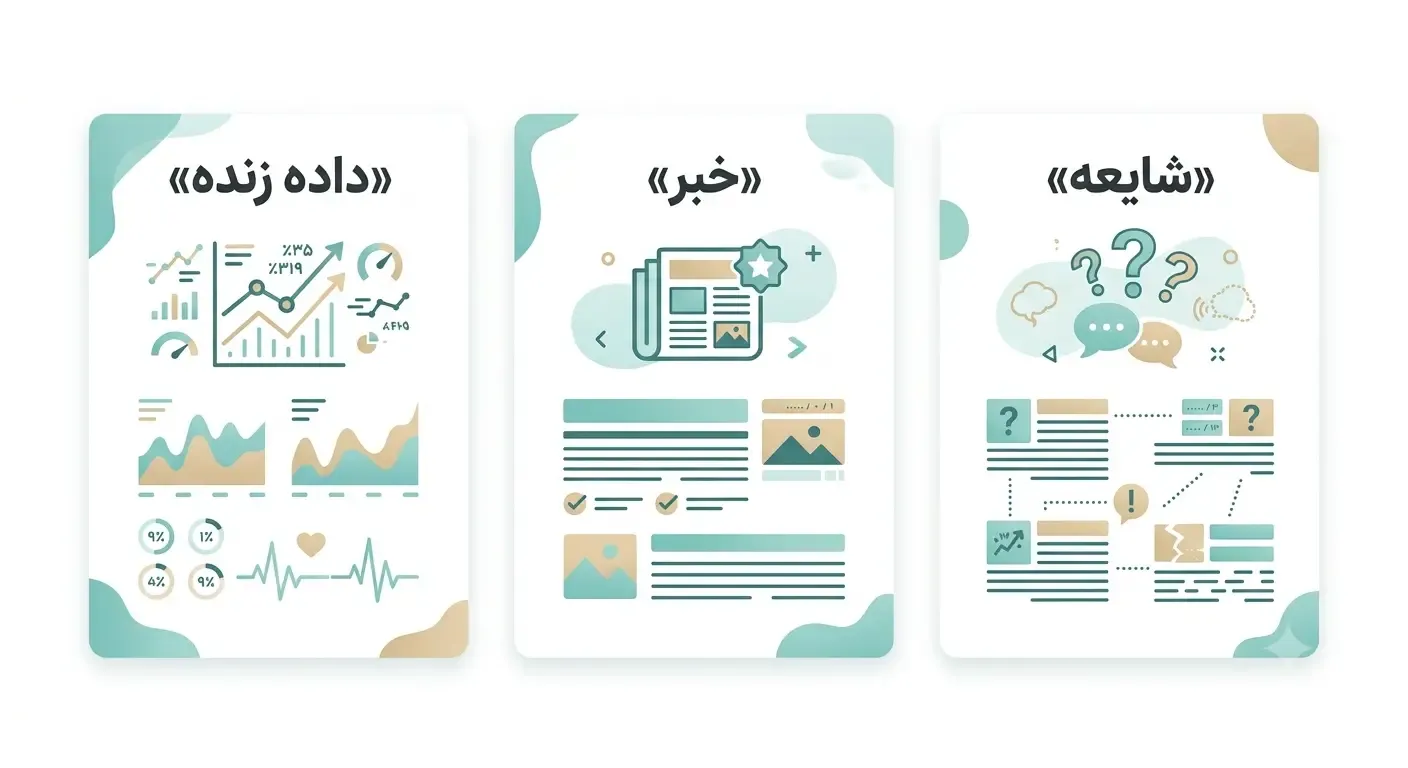 مقایسه آموزشی سه کارت فارسی داده زنده، خبر و شایعه